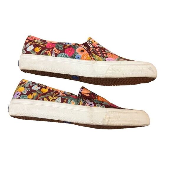 Keds x Rifle Paper Company Double Decker Slip-On Sneakers Burgundy Floral Size 6 - Picture 5 of 8